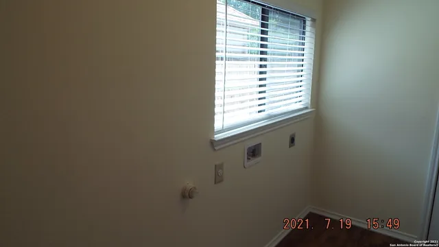 a view of a small space with a window