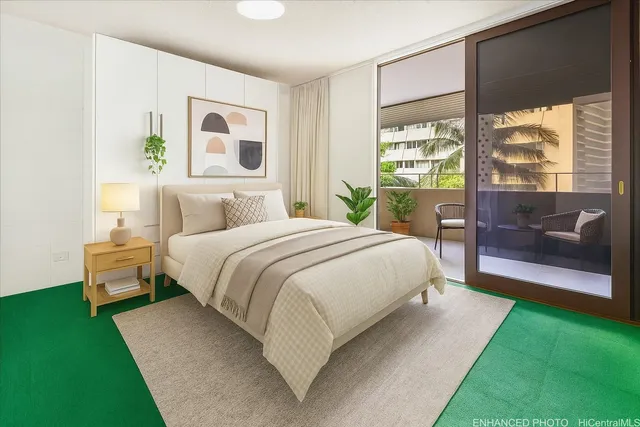 a bedroom with a bed and a lamp next to a window