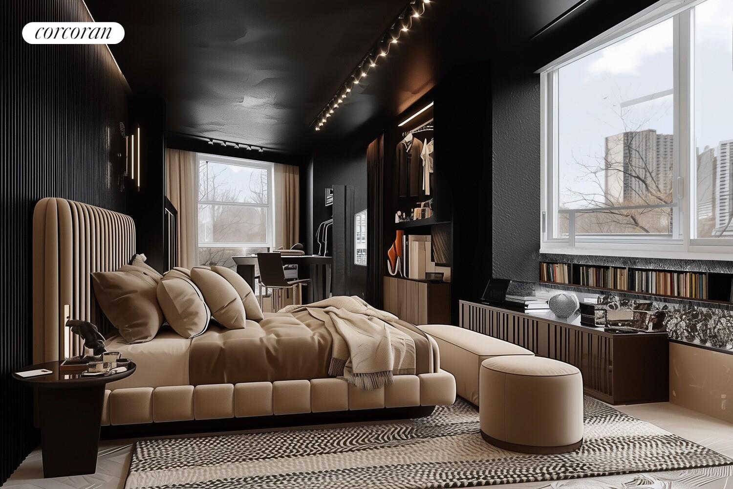 175 Adams Street, Unit 5H Brooklyn, NY 11201 - Photo 9 of 18 a bedroom with furniture and a large window