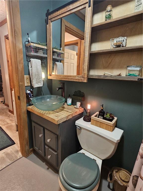 131 Chestatee Spgs Ridge Dahlonega, GA 30533 - Photo 22 of 51 a bathroom with a granite countertop toilet sink and mirror