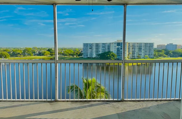 a view of a balcony from a window