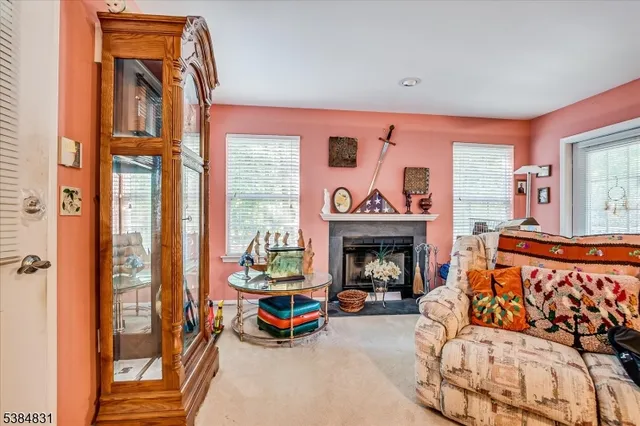 a view of a livingroom with workspace and a couch
