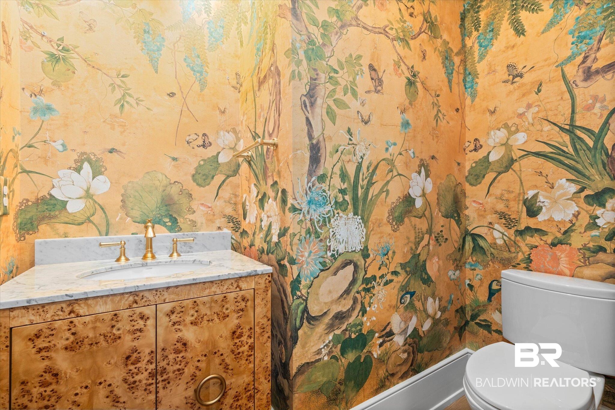 3 Canterbury Park Mobile, AL 36608 - Photo 22 of 43 Half bathroom featuring toilet, wallpapered walls, and vanity