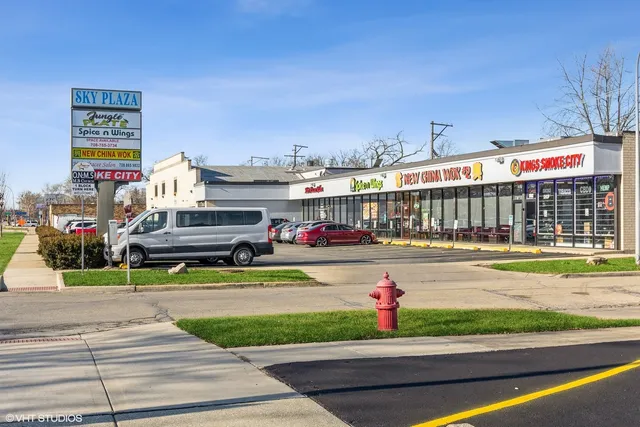 a view of a building and a street