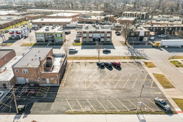an aerial view of a large parking space