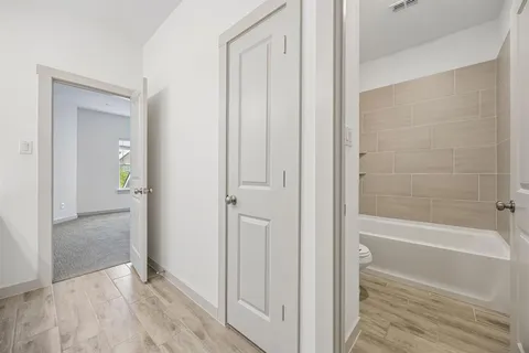 a bathroom with a bathtub