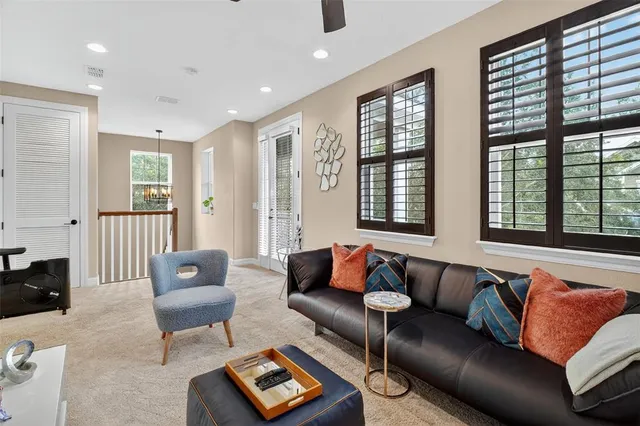 a view of a balcony with wooden floor