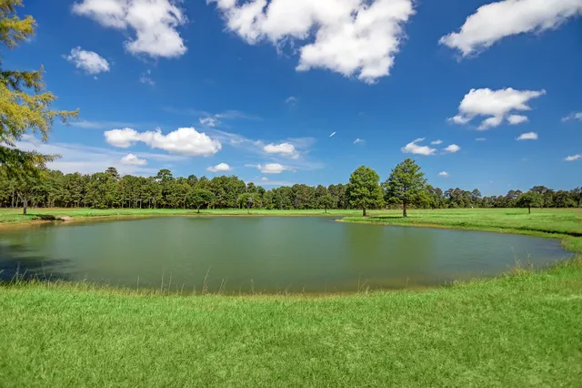 a view of a golf course with a lake
