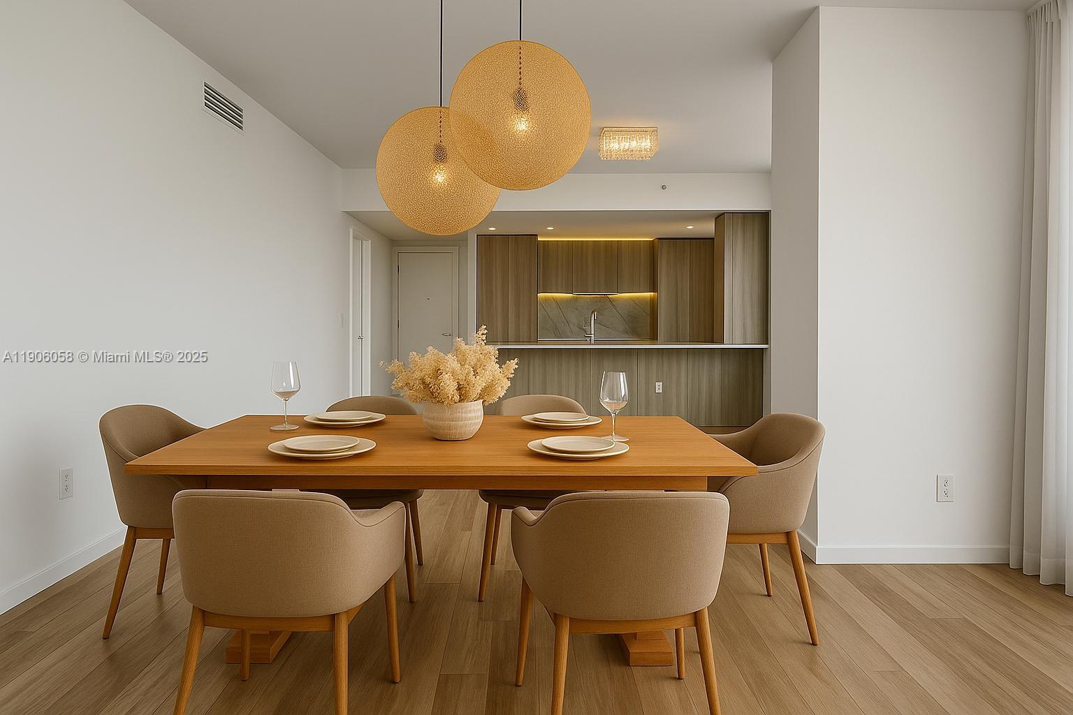 801 South Miami Avenue, Unit 4309 Miami, FL 33131 - Photo 4 of 34 a view of a dining room with furniture and wooden floor