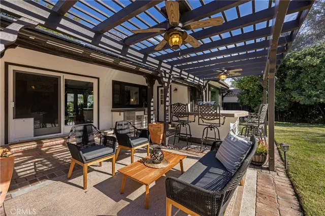 a building outdoor space with patio furniture