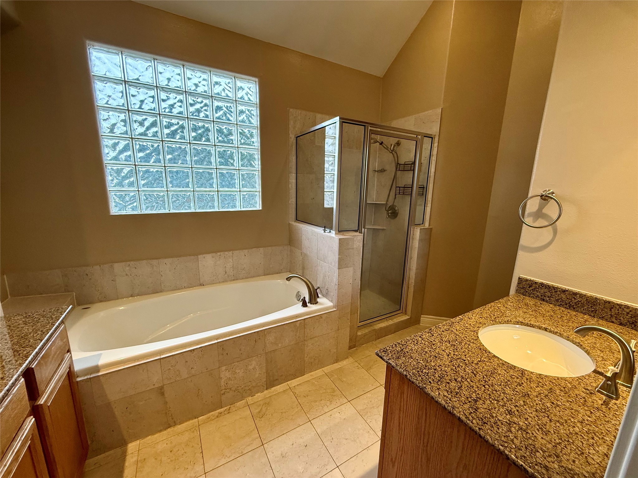 3540 Cline Street Houston, TX 77020 - Photo 12 of 26 Spa-like primary bathroom featuring a deep soaking tub, separate glass-enclosed shower, and dual vanities.