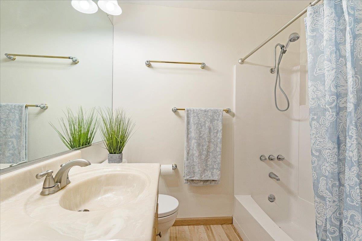 1416 Dolphin Drive Aptos, CA 95003 - Photo 20 of 40 a bathroom with a shower curtain and a sink