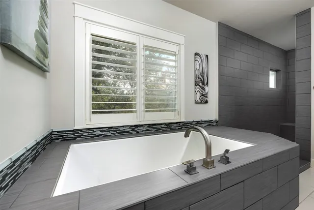 a bathroom with a bathtub