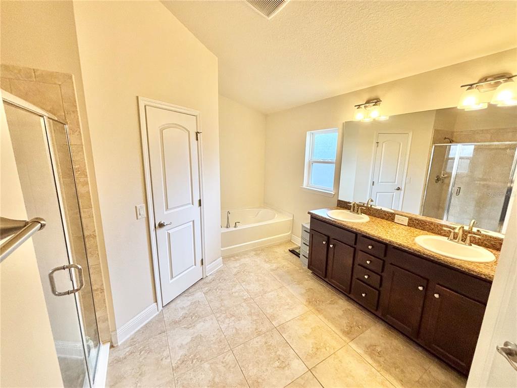 13231 Precept Way Hudson, FL 34669 - Photo 28 of 30 a spacious bathroom with a double vanity sink a mirror and a bathtub
