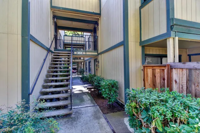 front view of a house with a plants and windows