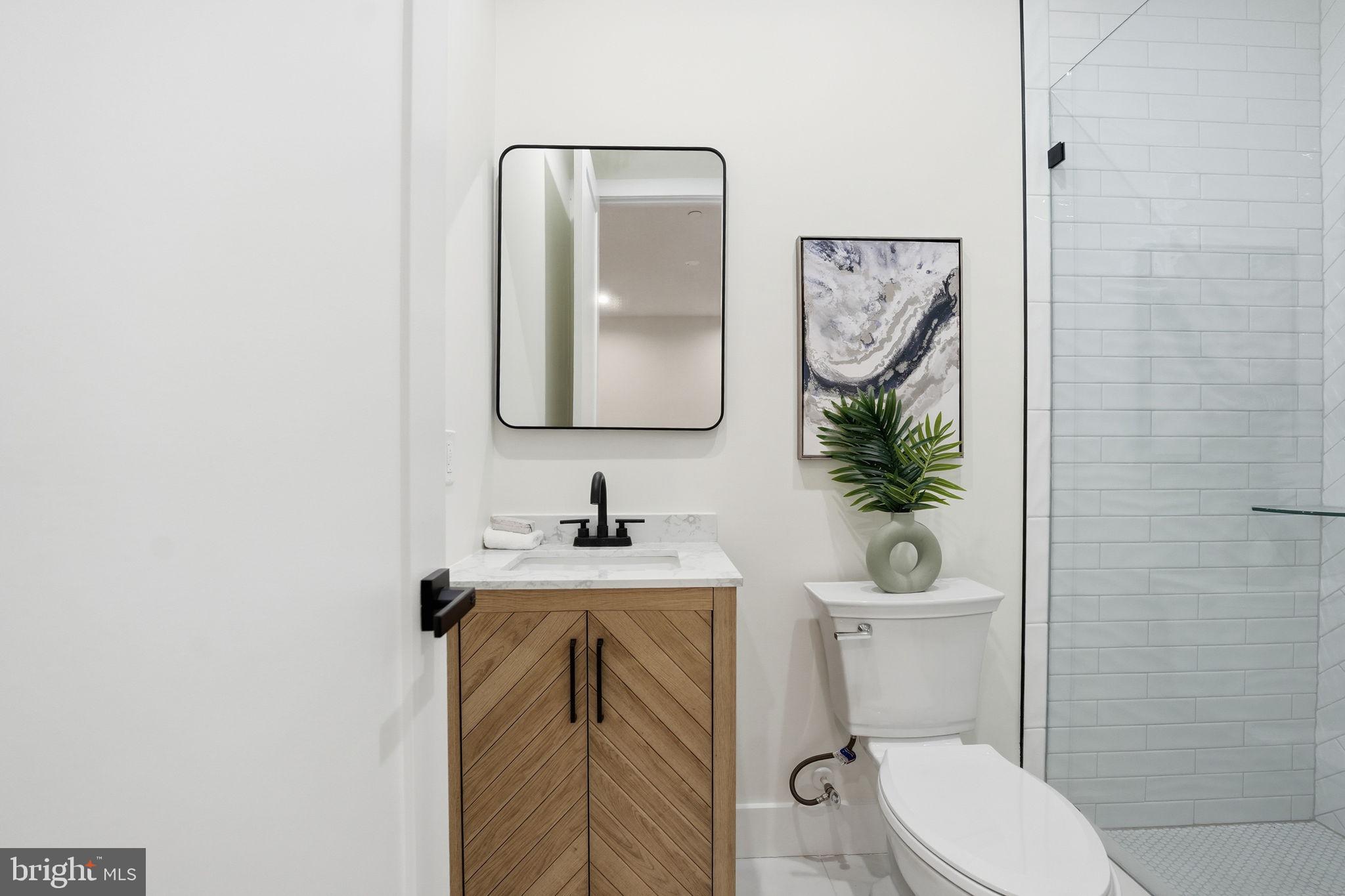 3916 8th Street Northwest, Unit B Washington, DC 20011 - Photo 16 of 24 a bathroom with a toilet a sink and mirror