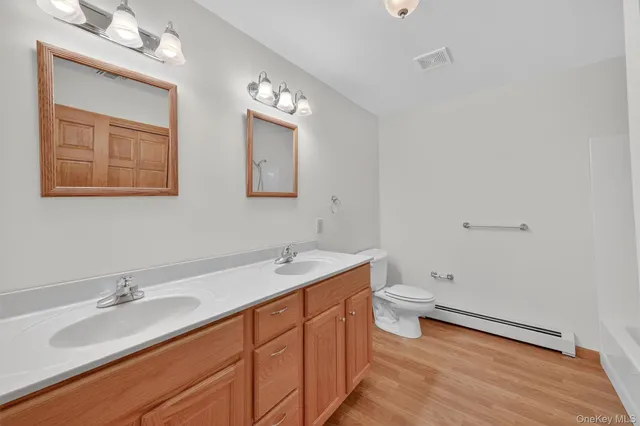 a bathroom with a toilet a sink and mirror