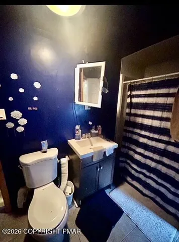 a bathroom with a sink a toilet and mirror