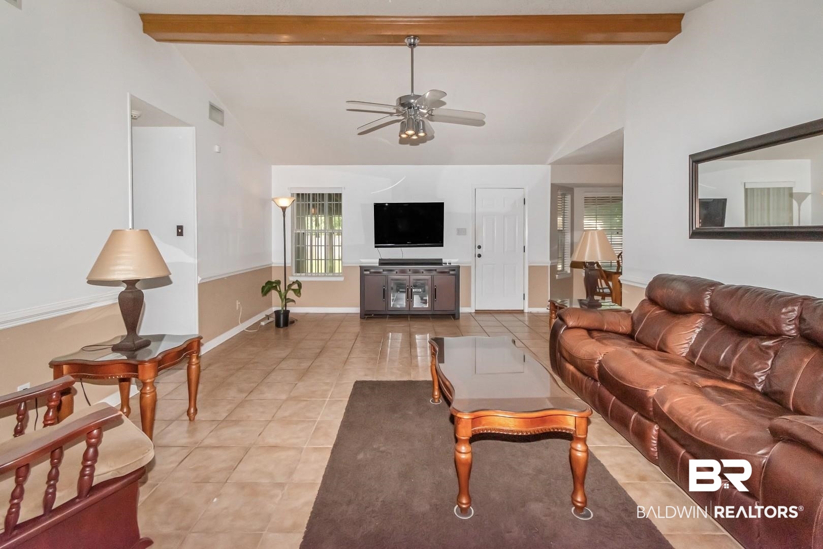 1345 Camden Court Mobile, AL 36695 - Photo 2 of 31 Living room featuring light tile patterned floors and a ceiling fan