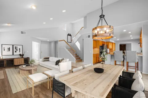 a view of a dining room and livingroom view