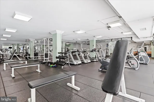 a view of a room with gym equipment