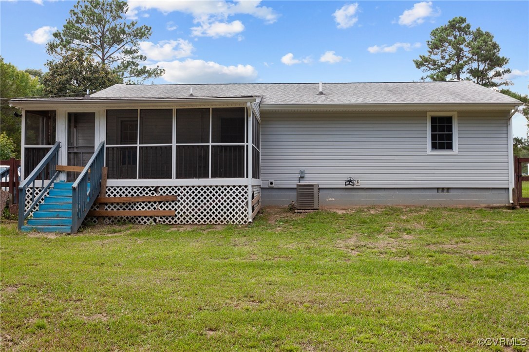 11021 Cosby Mill Road Quinton, VA 23141 - Photo 36 of 43 Rear view of house with cooling unit, a sunroom, a