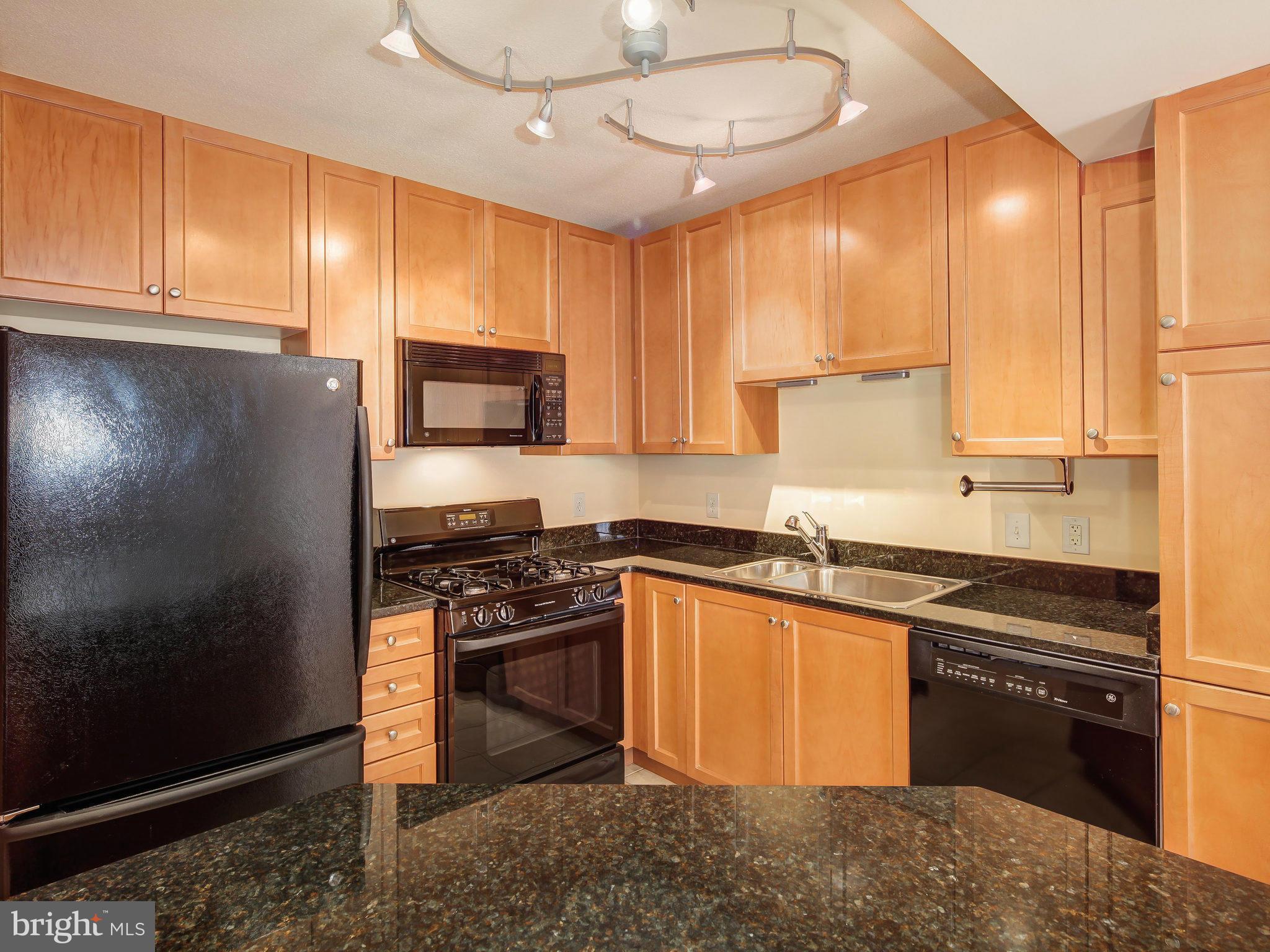 851 North Glebe Road, Unit 921 Arlington, VA 22203 - Photo 14 of 29 a kitchen with stainless steel appliances granite countertop a stove a sink and a microwave