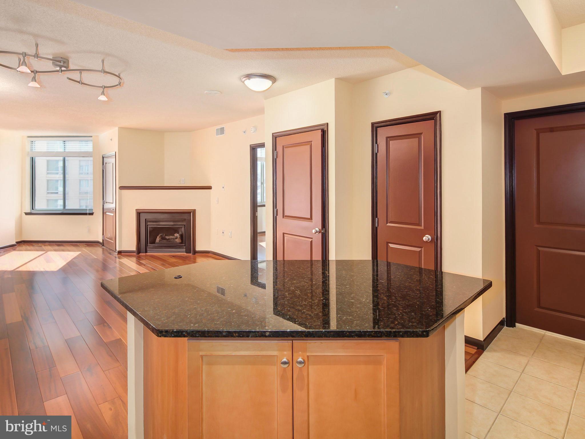 851 North Glebe Road, Unit 921 Arlington, VA 22203 - Photo 3 of 29 a kitchen with granite countertop a sink and a refrigerator