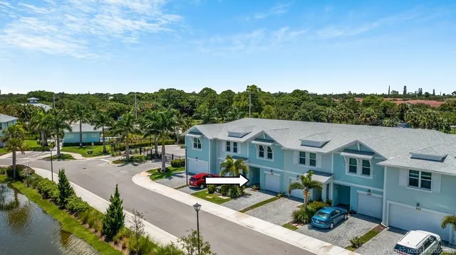 an aerial view of a house with a garden view