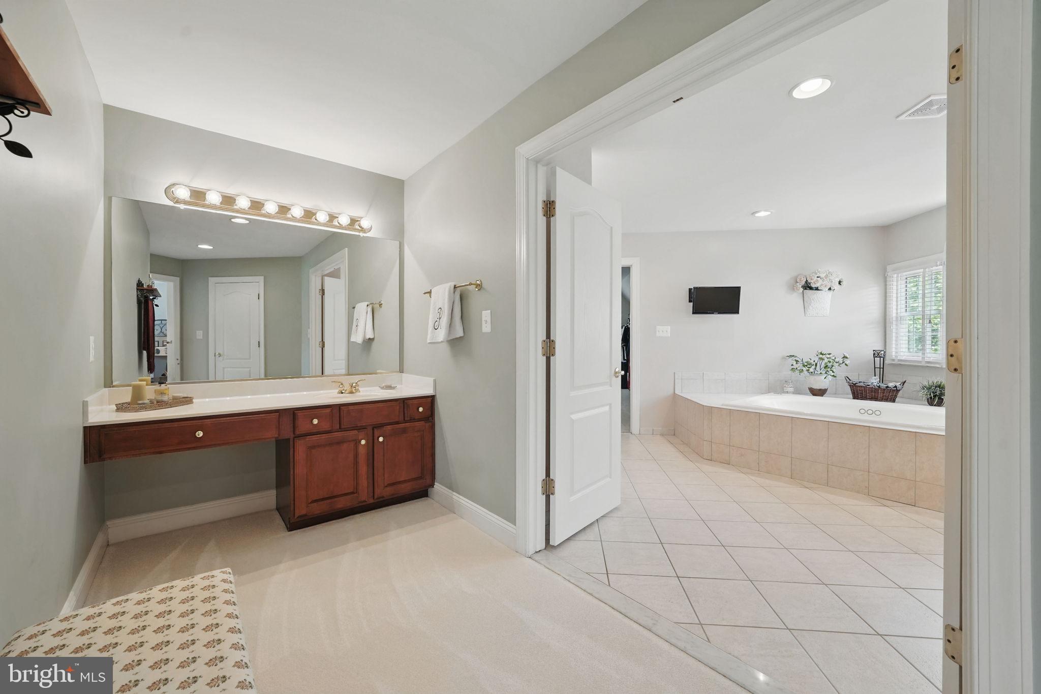 40755 Lenah Run Circle Aldie, VA 20105 - Photo 15 of 37 a large bathroom with a granite countertop double vanity sink a mirror and a bathtub