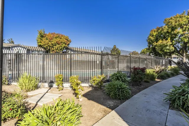 a view of a garden with a pathway
