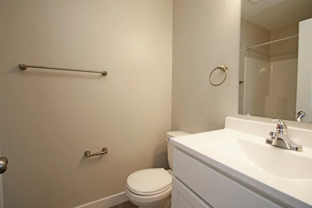 a bathroom with a sink a toilet and vanity