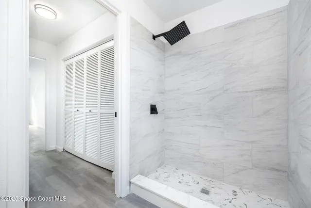 a bathroom with a bathtub