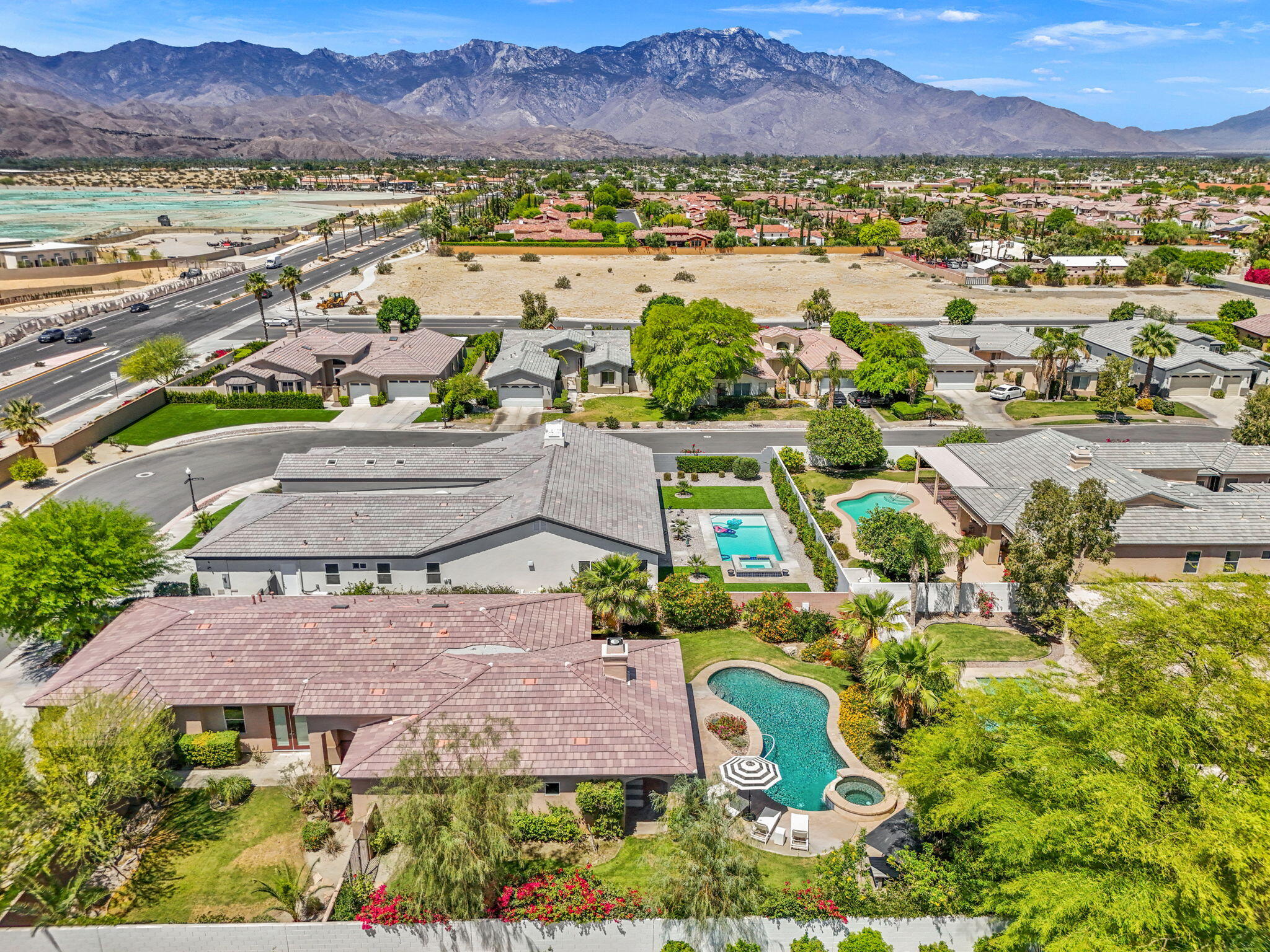 32 Calais Circle Rancho Mirage, CA 92270 - Photo 40 of 56 an aerial view of residential houses with outdoor space and river