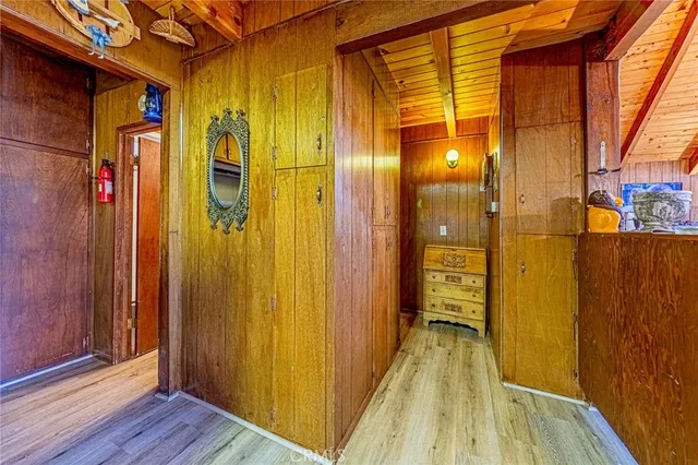 a outdoor space with wooden benches