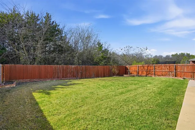 a view of a backyard with a trampoline