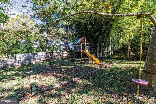 a view of a park with a slide