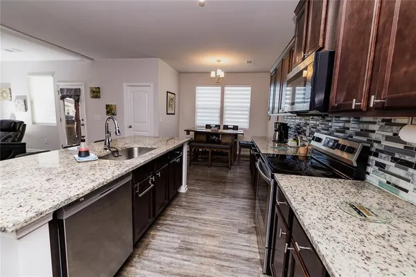 a large kitchen with lots of counter space