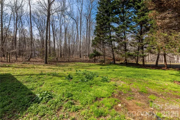 a view of outdoor space with trees all around