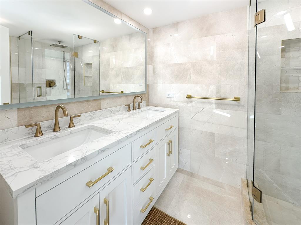 4800 Bayview Drive, Unit 503 Fort Lauderdale, FL 33308 - Photo 12 of 30 a bathroom with a granite countertop sink mirror and double