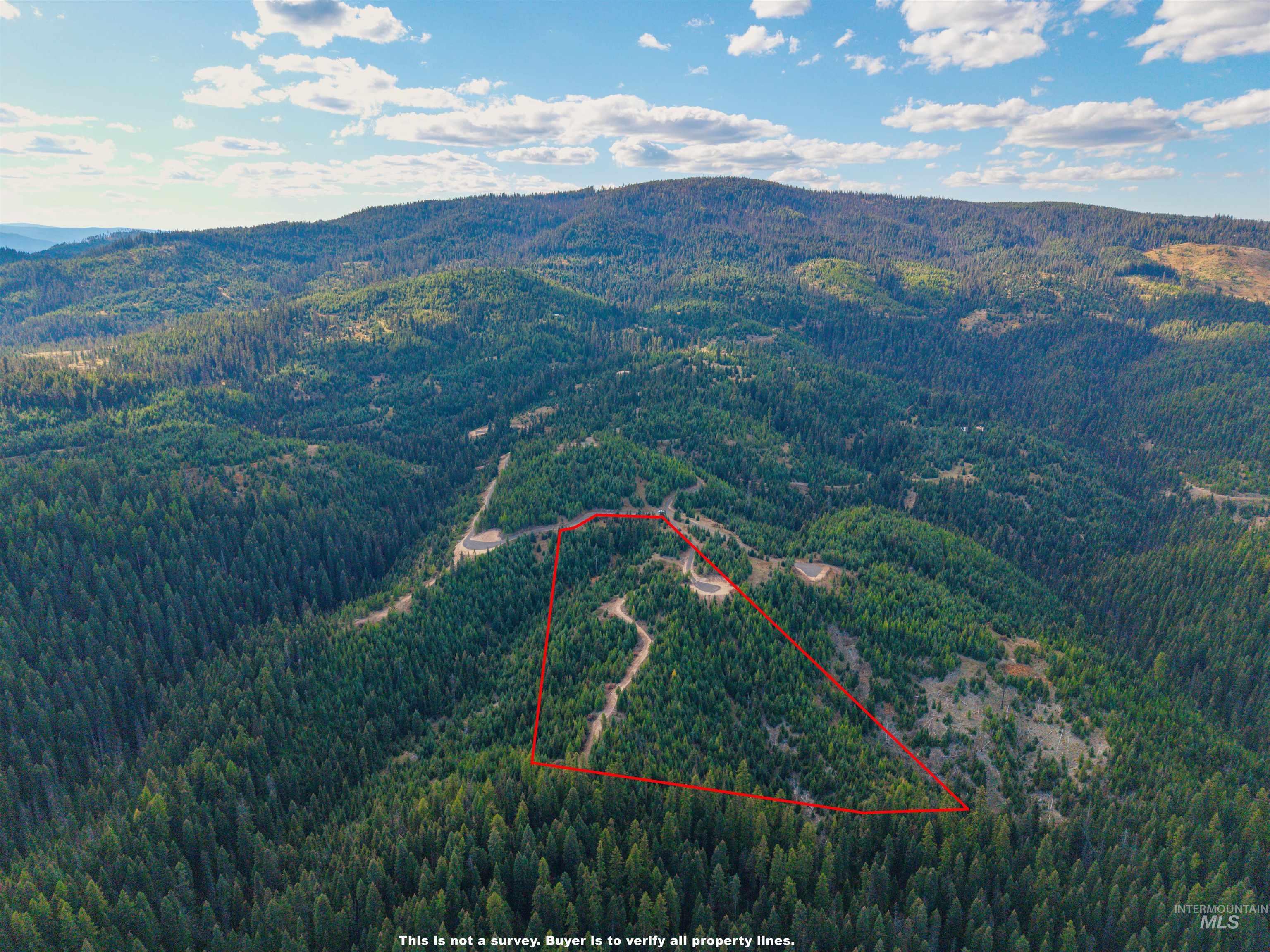 8 Tree Farm Trails Road Elk City, ID 83525 - Photo 2 of 14 Aerial view of property and surrounding area with a mountainous background and property parcel outlined