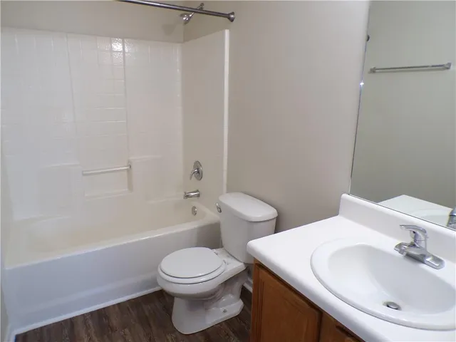 a bathroom with a toilet a sink a mirror and bathtub