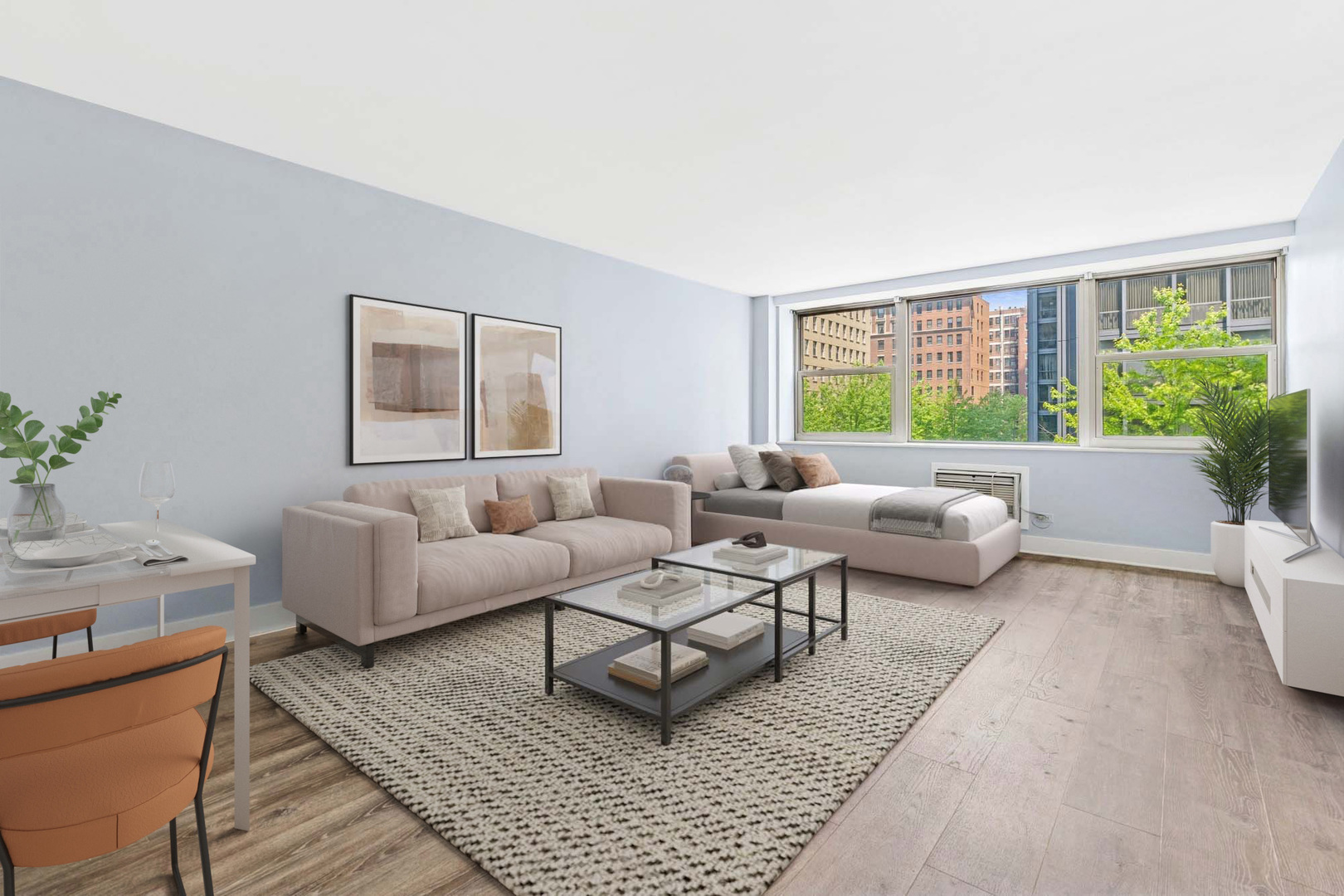 253 East Delaware Place, Unit 4D Chicago, IL 60611 - Photo 5 of 14 a living room with furniture and a large window