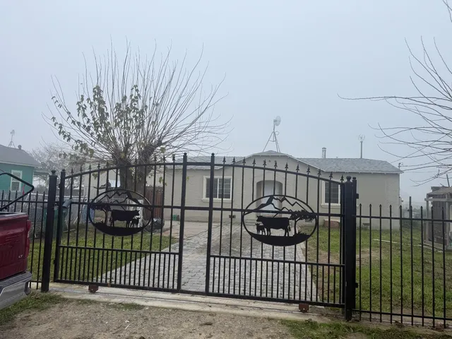 a view of a black gate