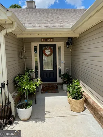 a potted plant sitting in front of a house