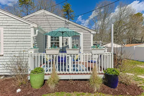 a view of a deck with a chairs