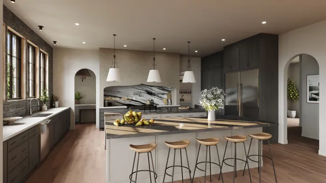 a kitchen with a sink cabinets and wooden floor