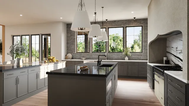 a kitchen with counter top space sink and stainless steel appliances