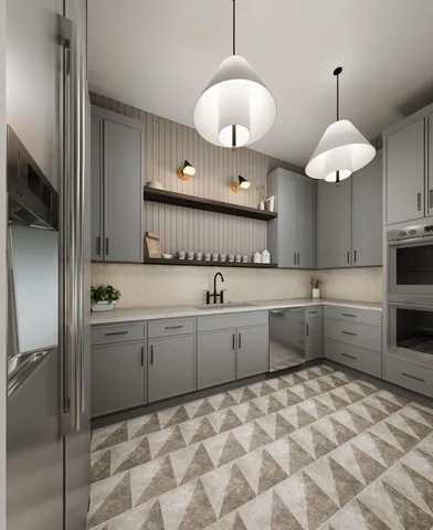 a kitchen with a sink cabinets and window