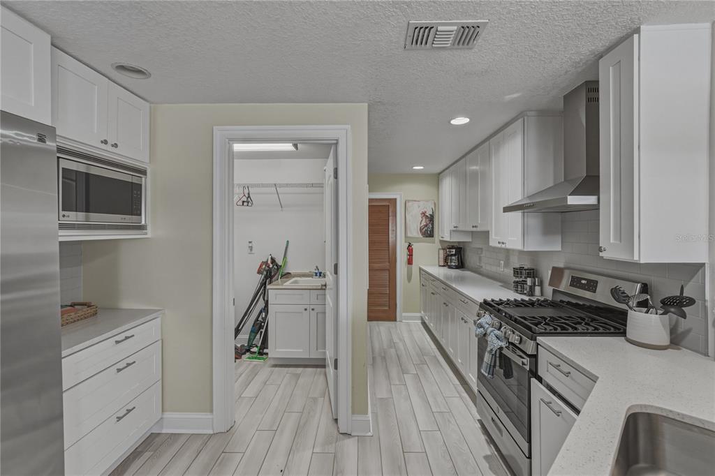1004 Sago Palm Way Apollo Beach, FL 33572 - Photo 19 of 92 a kitchen with granite countertop a stove top oven a sink dishwasher and a refrigerator with wooden floor